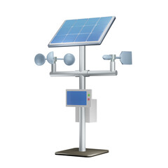 3D rendering of an anemometer connected to a solar panel and integrated with a monitor screen that reports the weather via the internet of things - obrazy, fototapety, plakaty