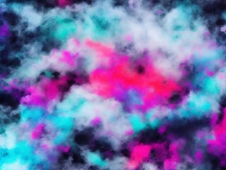 Fototapeta na wymiar Paint water. Color mist. Magic spell mystery. Blue pink contrast vapor floating splash cloud blend on dark black abstract art background, Ai Generative