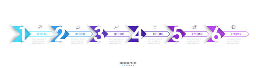 Vector Infographic label design template with icons and 6 options or steps. Can be used for process diagram, presentations, workflow layout, banner, flow chart, info graph.