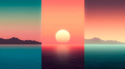 Collage of the sunset on the sea, generative AI.