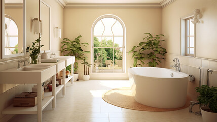 Fototapeta premium Bright elegant bathroom interior in a luxury house. Generative Ai