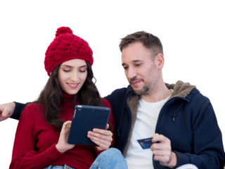 Couple using credit card to shop online