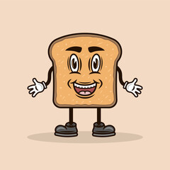 Bread slice or toast cartoon character with hands and legs vector illustration in colorful style on light background
