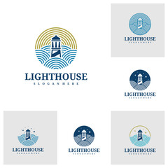 Set of Lighthouse logo template, Creative Lighthouse logo design vector