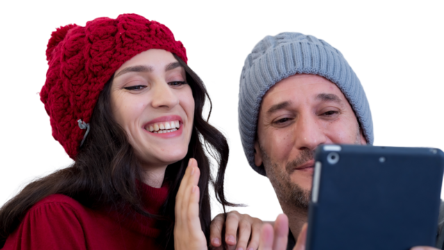 Couple using credit card to shop online