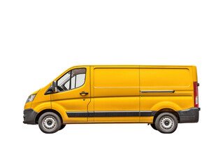 Yellow delivery van side view on isolated empty background. Generative AI