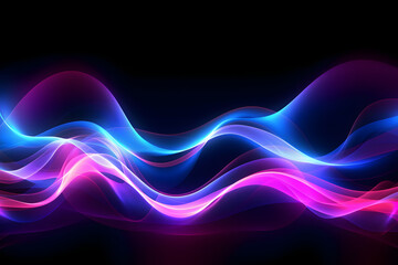 pink blue neon glowing abstract futuristic background with high speed moving wave lines in the black background. Generative ai.