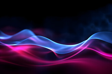 pink blue neon glowing abstract futuristic background with high speed moving wave lines in the black background. Generative ai.