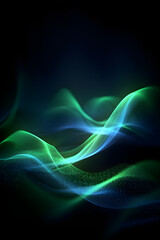 Obraz premium green blue neon glowing abstract futuristic background with high speed moving wave lines in the black background. Generative ai.
