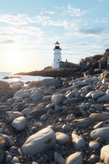 Fototapeta na wymiar Lighthouse on the coast Massachusetts, USA. Poster