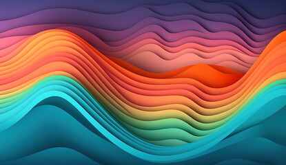 Wavy colorful paper cut 3d illustration background, Generative AI