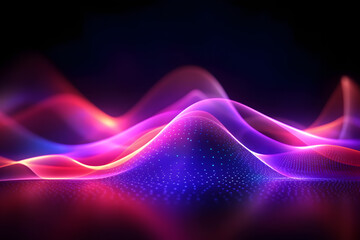 vibrant neon glowing abstract futuristic background with high speed moving wave lines in the black background. Generative ai.