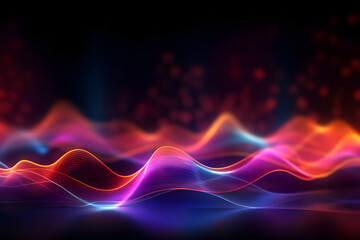 vibrant neon glowing abstract futuristic background with high speed moving wave lines in the black background. Generative ai.