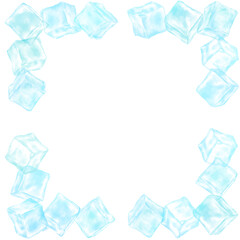 氷で形作ったおしゃれな四角フレーム。水彩タッチのイラスト。