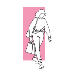 Fototapeta na wymiar Walking woman line art