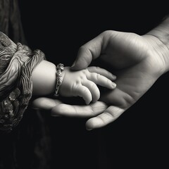 mother's hand holding her baby's hand created with Generative AI technology