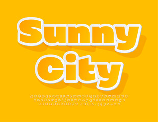 Vector modern Sign Sunny City. Yellow sticker Font. Creative Alphabet Letters, Numbers and Symbols set