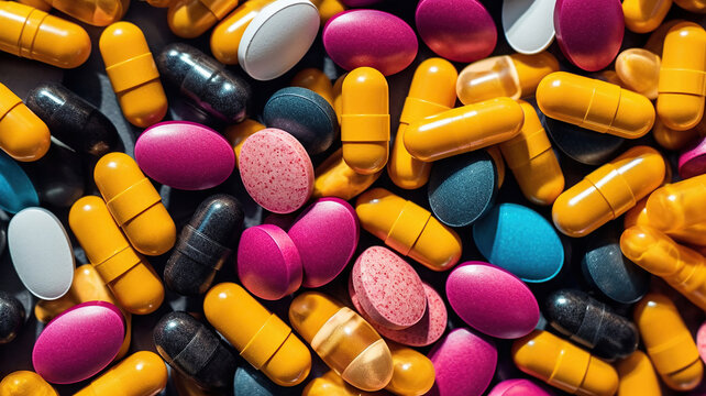 Full Frame Of Colorful Antimicrobial Capsule Pills. Generative Ai