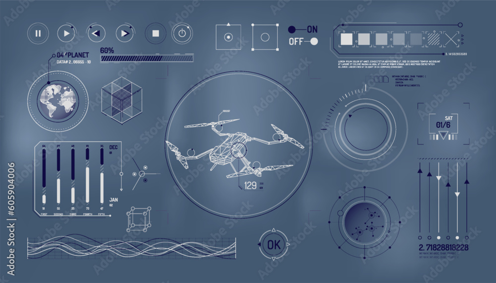 Poster set of infographic elements about drone and geolocation.