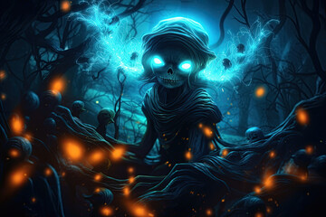 creepy halloween monster, horror scene in the night, Generative AI