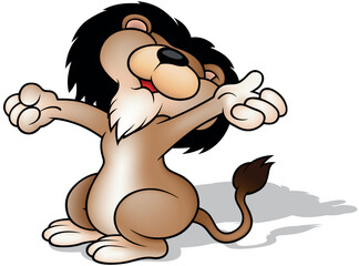 Brown Lion with a Black Mane Stretches