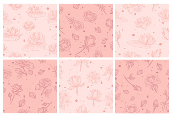 Background decoration set with blooming flowers