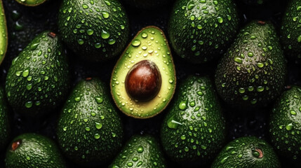 Background of avocado fruit closeup, generative AI.
