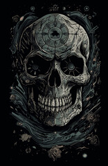 skull on black, Gloomy Skull Background, Darkened Skull Screen Wallpaper - Generative Ai artwork