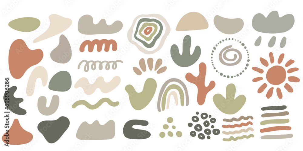 Aufkleber hand drawn organic shapes set. abstract boho elements. blobs in contemporary scandinavian trendy sty