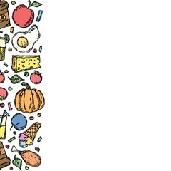 Drawn food background. Doodle food illustration with place for text