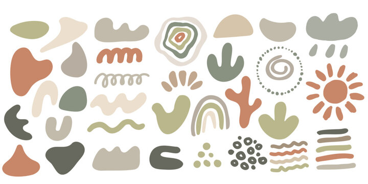 Hand drawn organic shapes set. Abstract boho elements. Blobs in contemporary scandinavian trendy style. Vector illustration