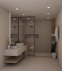 Fototapeta na wymiar Interior design of a modern luxury bathroom with a luxury bathroom vanity top