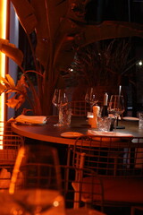 interior of a restaurant in the evening