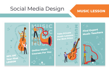 Network stories design set for music lessons offer