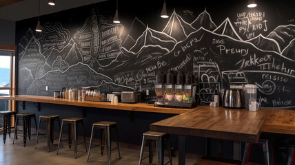 coffee shop with a wall mural. Generative Ai