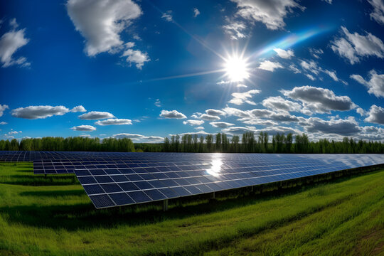Solar farm green energy blue sky