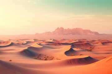 Fototapeta na wymiar panoramic view of a desert landscape at dawn. Generative AI