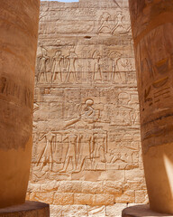 Hieroglyphs on ancient temple wall in Egypt