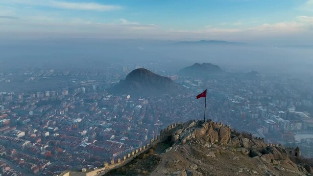 Karahisar castle on a rock mountain, Afyon, Turkey