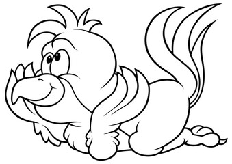 Drawing of a Cute Lying Parrot