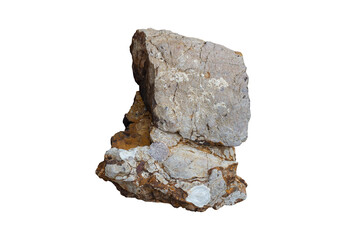 Top view of a rock, stone or boulder on the shore with shells buried isolated on white background...