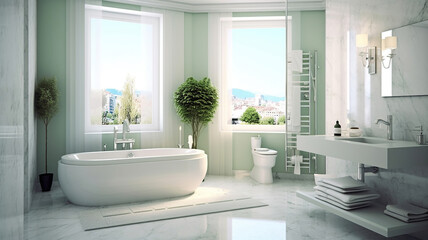 Bright elegant bathroom interior in a luxury house. Generative Ai
