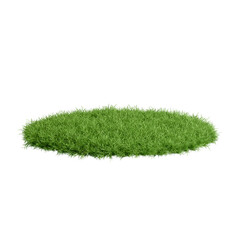 green grass realistic vector illustration. Trimmed round and square park or garden plots with soil and plants, perspective view isolated on white background - obrazy, fototapety, plakaty