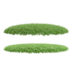 green grass realistic vector illustration. Trimmed round and square park or garden plots with soil and plants, perspective view isolated on white background