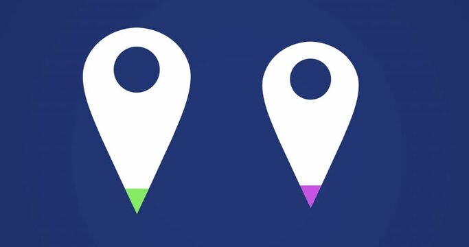 Animation of colors getting filled in map pinpoints against blue background