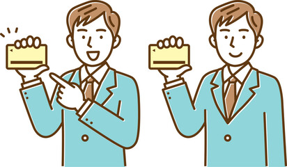 クレジットカードを持つスーツ姿の男性　セット