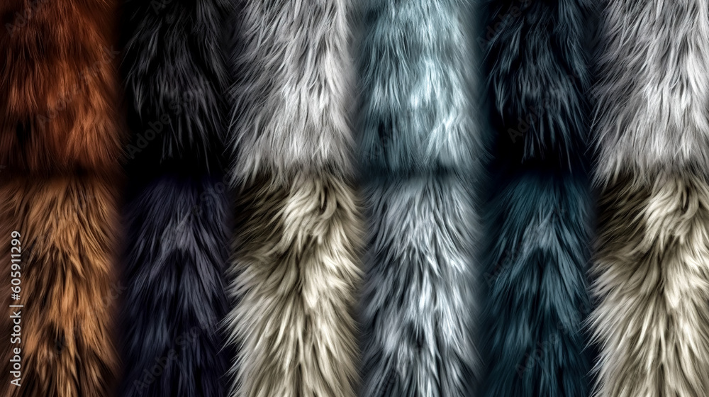 Wall mural texture background with fur of different colors, generative ai.
