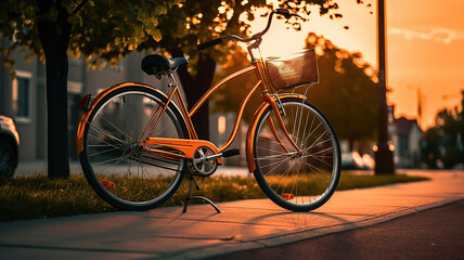 Fototapeta na wymiar bicycle of the street during sunset. Generative Ai