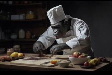 An ape working as a professional chef, creating culinary masterpieces. | Generative Ai