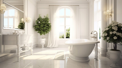 Fototapeta na wymiar Bright elegant bathroom interior in a luxury house. Generative Ai